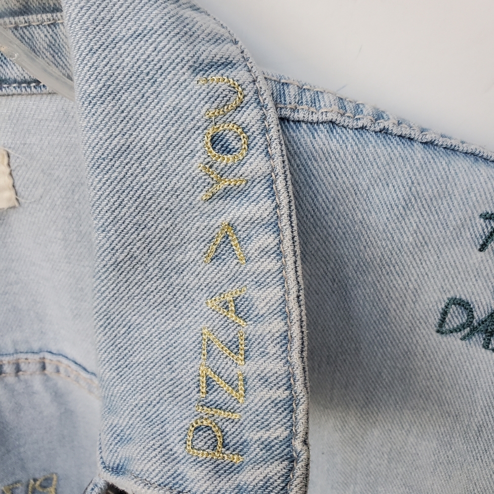 PAC SUN - Y2K Embroidery Sayings Jean Jacket with Pockets Large - Picture 6 of 16